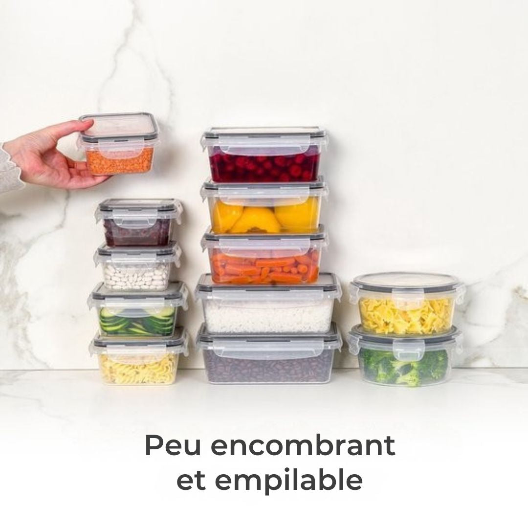 Set de 16 boîtes de conservation - Stosh® – 5 tailles – Hermétiques & étanches - Compatible congélateur, micro-ondes et lave-vaisselle - Plastique sans BPA