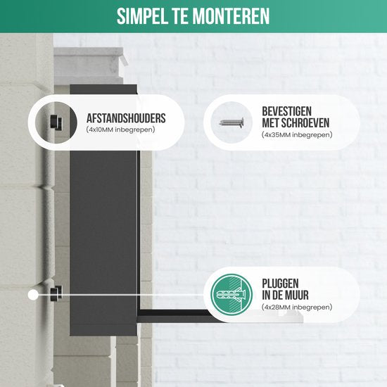 Boîte aux lettres Avalo en acier inoxydable noir - Boîte aux lettres murale - avec matériel de montage et 2 clés