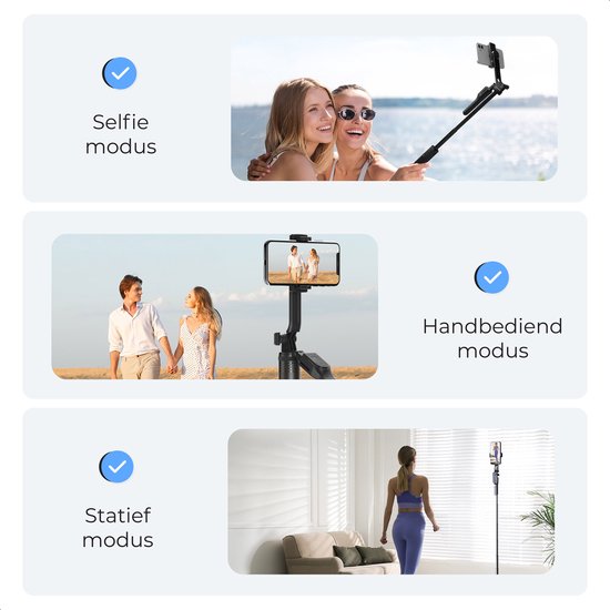 Bâton selfie - 3 en 1 - avec télécommande - Pour iPhone et Samsung - Trépied pour téléphone - Bluetooth - Smartphone - Luft