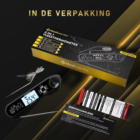 MostEssential 2-in-1 Thermomètre à viande - PRO Edition - Thermomètre BBQ - Thermomètre à cœur - Thermomètre de four - Thermomètre de cuisine - Numérique - Sans fil - Etanche - MODÈLE 2023