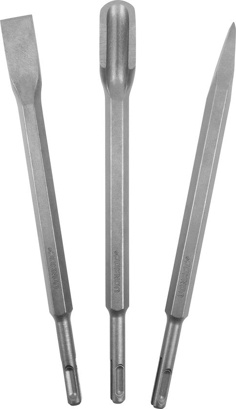 VONROC Set de forets et burins SDS-Plus – 12 pièces – Universel – Coffret incl. forets, pointe, burins plats et à gouge