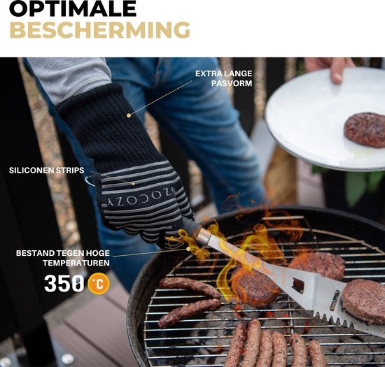 Ozocozy - Accessoires pour barbecue - 10 pièces - Outils pour barbecue - Gants pour barbecue - Boîtier en aluminium - Cadeau pour homme