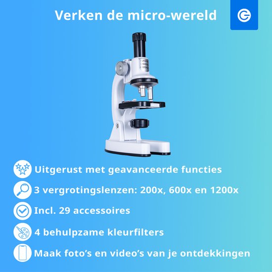 Silvergear Microscope pour enfants - Grossissement 200x à 1200x - Microscope pour enfants avec préparations et lumières LED - Jouet éducatif - Cadeau pour garçons et filles - 6, 7, 8, 9, 10, 11, 12, 13, 14, 15, 16+ ans - Blanc