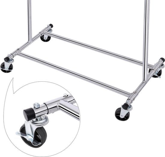 O'DADDY® Porte-manteau à roulettes - Porte-armoire - Porte-manteau ajustable - Porte-manteau extensible 92-132 cm - 90 kg chargeable - Métal - Argent