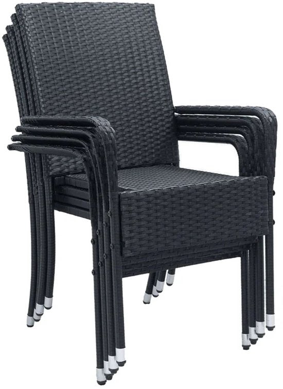 Chaises de jardin en polyrotan Yoro - 4 pièces - Noir - Empilable
