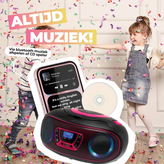 Denver Portable DAB Radio CD Player Kids - Bluetooth - Light Effects - Boombox - AUX - FM - TDB212PINK