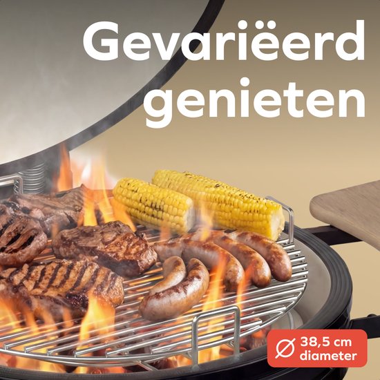 KitchenBrothers Kamado BBQ - 18 Inch Charcoal Barbecue - 38.5⌀ cm - Set complet - Egg BBQ avec accessoires incluant le couvercle - Noir