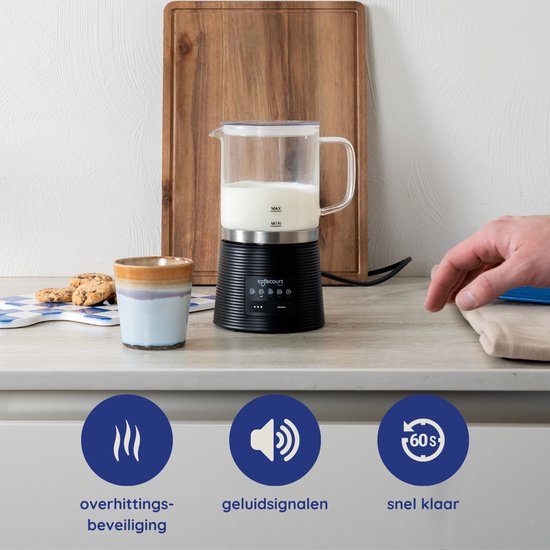 Safecourt Kitchen Mousseur à lait en verre - Mousseur à lait électrique - Revêtement antiadhésif - 600 watts - Noir