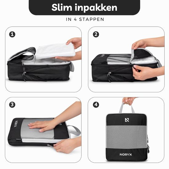 Noryx Packing Cubes 6-Piece Set - With Compression Zips - Suitcase & Backpack Organiser Set - Travel Compression - Luggage Organisers - Compression Clothing Cube