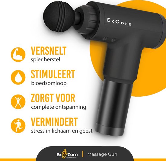 ExCorn Pistolet de massage à usage professionnel - Massage du dos, des jambes, des bras, des épaules et du cou - Appareil de massage - Pistolet de massage - Soulagement de la douleur - Longue durée de vie de la batterie - 6 modes