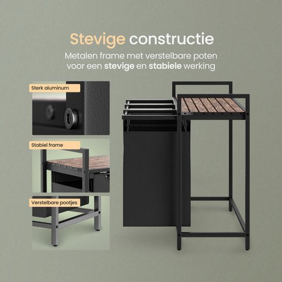 O'DADDY® Laundry Basket 3 Boxes - Trieur de linge - Extensible - Assemblage facile - 92.5 x 33 x 71 cm - Capacité 114L - 3 Sacs - Bois brun - Métal noir - Paniers à linge - Boîte à linge