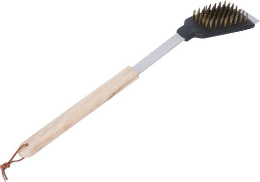 BBQ Collection Brosse et grattoir pour barbecue - Fonction 2 en 1 - 44 cm - Manche en chêne/ acier inoxydable