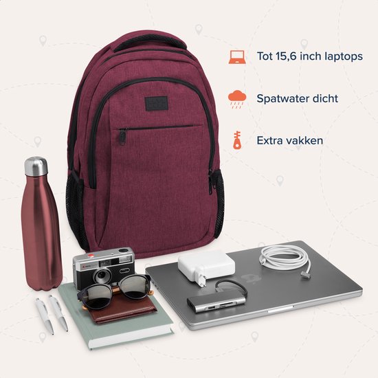 TRVLMORE Sac à dos à vie - Sac à dos avec compartiment pour ordinateur portable de 15,6 pouces - Cartable - Résistant aux éclaboussures - Hommes et femmes - Garçons et filles - 28L - Bourgogne
