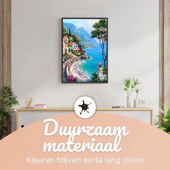 Rubye® Painting By Number Adults - Spanish Coast - With Brushes - Canvas Painting Canvas - Colours by Number - 40x50cm