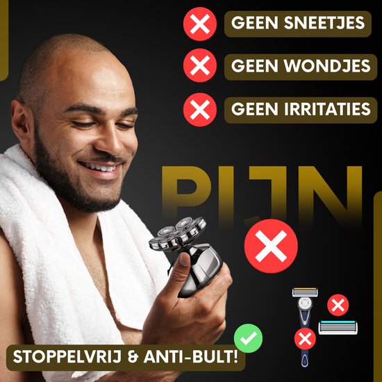 Rasoir 6-en-1 pour hommes - Tondeuse - Sansbeauté® SkullSharp PRO - 8 lames - Rasoir de crâne - Wet & Dry - Rasage du visage et de la tête - Rasage de la tête - USB - Attaches