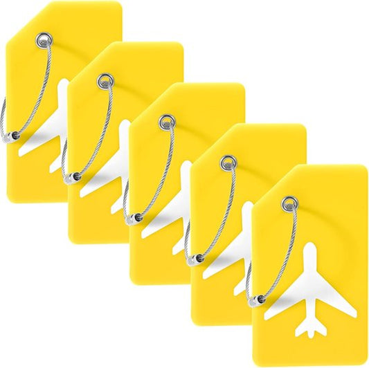EverNeeds Etiquette de bagage - Silicone - Etiquette de bagage pour valises - Etiquettes de bagage - Jaune - 5 pièces