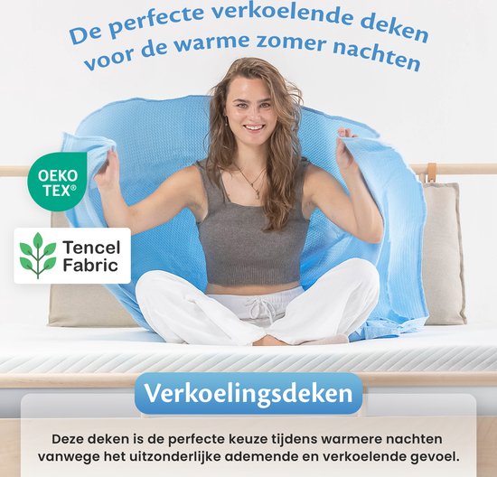 Ella® Couverture rafraîchissante 200x200 cm - 100% Bio-Tencel - Couverture auto-refroidissante - Couverture rafraîchissante - Couette d'été - Bleu ciel