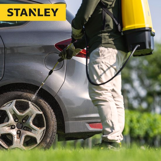 Stanley Pulvérisateur 16 L arrière, pulvérisateur arrière jardin, pulvérisateur à pression, électrique, batterie rechargeable lithium, lance télescopique, buse réglable, autonomie 2 h, max 5 bar, 0.60 l/minute, jaune/noir