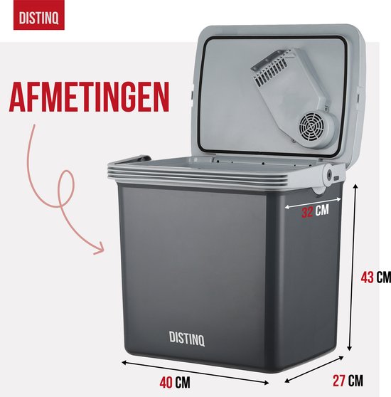 DistinQ Glacière électrique pour voiture et camping - Glacière électrique avec fonction chauffage - 12v 230 Volt - 25L - Gris