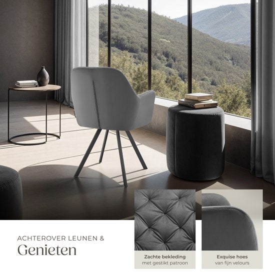 tectake® - Chaise pivotante en velours - Chaise de salle à manger avec accoudoirs - Assise et dossier ergonomiques - Pivotant à 180 degrés - Chaise moderne avec pieds en acier - Diverses couleurs - Anthracite