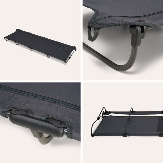 TRVLMORE Lit de Camp pliable - Capacité de charge 120KG - Lit de camping avec sac de transport - Brancard 1 personne - Structure en acier - 193x66x15 cm - Gris