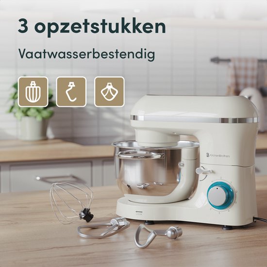 KitchenBrothers Robot de cuisine - Robot de cuisine - 6.2L - Mixeur avec bol de mixage - Mixeur de cuisine - 2000W - Champagne