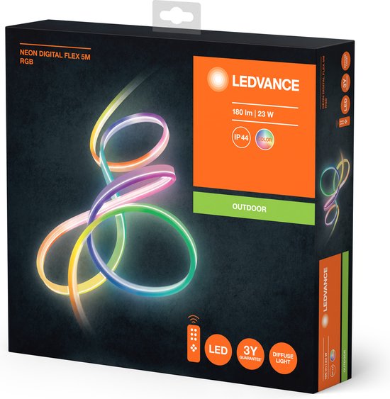 LEDVANCE Applique et plafonnier : pour toutes les surfaces, NEON DIGITAL FLEX / 23 W, 22-...24- V, angle de rayonnement : 16-, RGB, matériau du corps : silicone, IP44