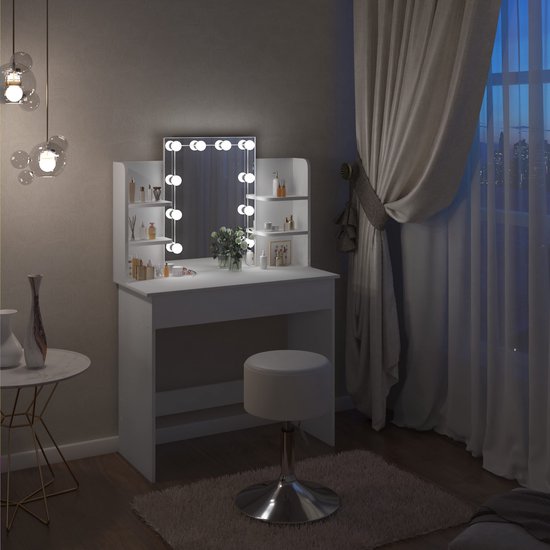 Rootz Dressing Table - Dresser - Station de maquillage - Beauty Table - Cosmetic Stand - Glamour Table - White - 41.1x20.3x6.1 inches