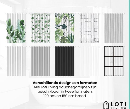 Loti Living Rideau de douche anti-moisissure - blanc - anneaux inclus - imperméable - polyester - rideau de douche 120x200 cm
