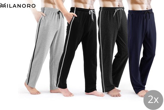 Milanoro - Lot de 2 pantalons de jogging sportifs et confortables pour hommes - Noir/Gris - XL