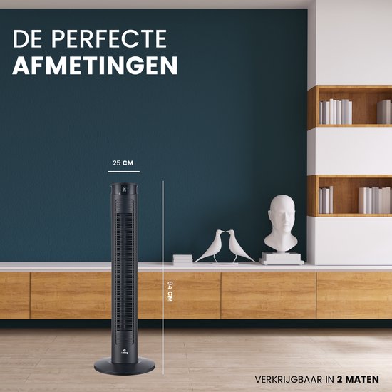 AirKing Ventilateur de Tour 94cm - Ventilateur de Colonne avec Télécommande - Minuterie - 3 Réglages de Vitesse - Oscillation & Ecran LED Dimmable - Efficace en Energie - Ventilateur de Refroidissement pour la Chambre - Noir