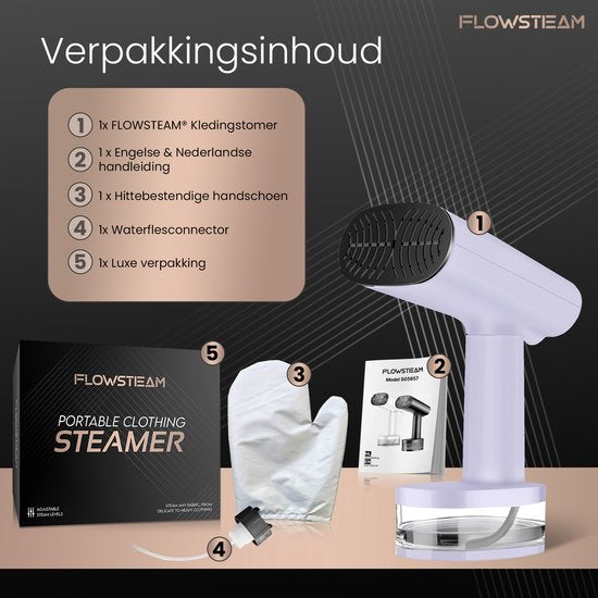FLOWSTEAM® Luxury Clothes steamer - Défroisseur à main - Vêtements à la vapeur - Lavender Edition