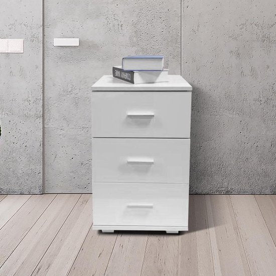 Table de chevet meuble d'entrée 3 tiroirs 63 cm de haut blanc