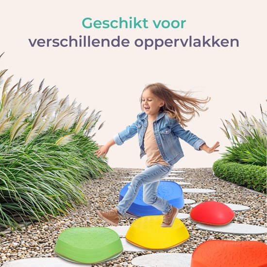 Qwali Stacking stones set - 5 pieces - Montessori - Toys - Educational - Step - Stepping stones - Children - Educational games - Balance - Motor skills - River stones - Board - Balance game - Balance