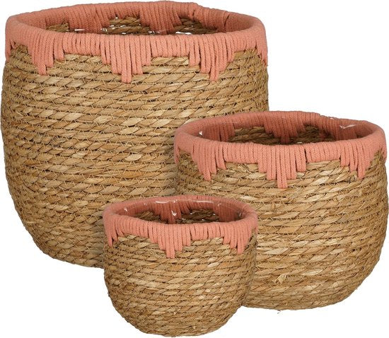 Mica Decorations Jorck Plant Basket - Lot de 3 - H24 x Ø26 cm - Seagrass - Pink, Brown