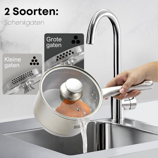 Savoré Kitchen 8-piece stainless steel pan set - Cooking Pans with Glass Lid - Induction Pans - Drain rim, Graduation and Versing Spout