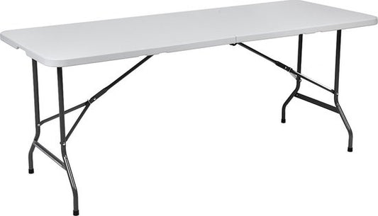 BRASQ Table pliante pliable blanche - 180x70x74cm- Table de camping - Table pliante - Résistante aux intempéries - Table avec poignée de transport