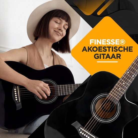 Finesse Acoustic Guitar - with Video Course - 4/4 40" - Western Guitar - Guitare enfant et adulte - Noir