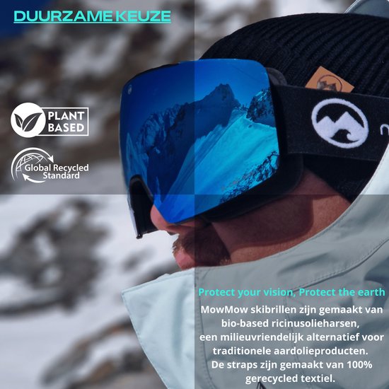 MowMow LOCAL Masque de ski Homme L/XL + lentille supplémentaire - Magnétique - Bio-Frame - R-Strap - UV400