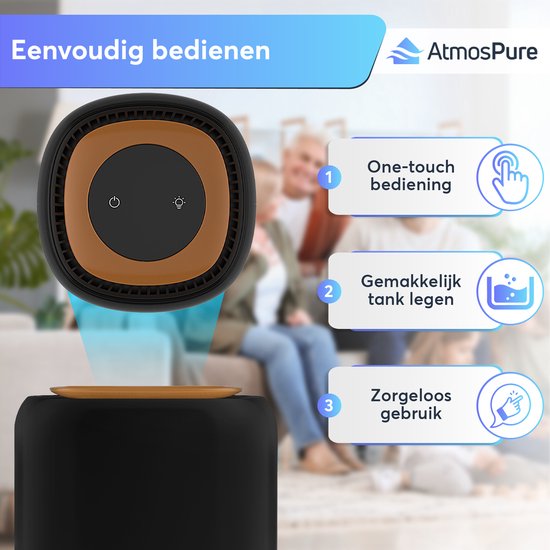 Déshumidificateur AtmosPure® AirDry Compact - Déshumidifie 500 ml par jour - Extrêmement silencieux - LED RGB - Purificateur d'air pour le salon, la chambre et la salle de bain