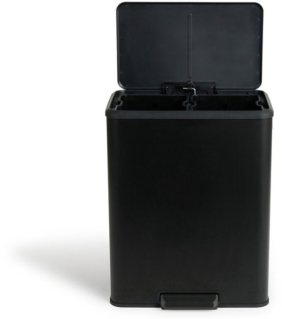 Umuzi Cleaning Double Waste Bin - 60L - Poubelle à pédale - Soft Close - 53x38x66 - Noir mat