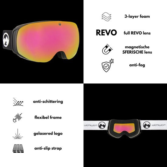 MowMow Lunettes de ski GRAVITY + lentille supplémentaire - magnétique - Bio-Frame - R-Strap - UV400 - Unisexe