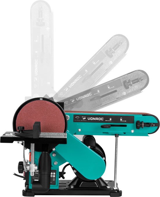 VONROC Ponceuse à bande et à disque 350W - Inclut 2x bande abrasive 100 x 915 mm (P80 & P120) et 2x disque abrasif Ø150 mm (P80 & P120)