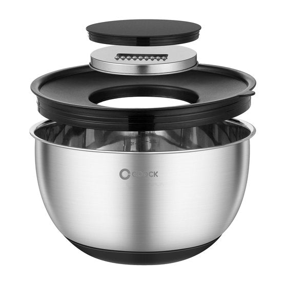 COOCK inox - Set de bols à mélanger avec couvercle - Bols à frire avec couvercle - Bol de stockage avec râpe - Bol pour salades et mélanges - Set de 22 pièces de 1,5 à 5 litres - Cuillères à mesurer incluses