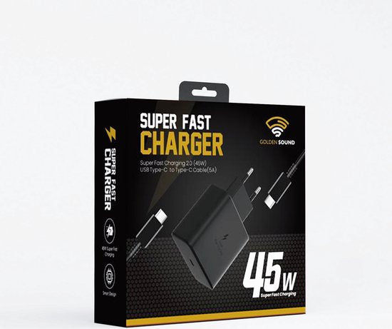 Golden Sound original 45W fast charger - USB C Fast Charger - 2 metre charging wire - Power adapter - Charger suitable for Samsung
