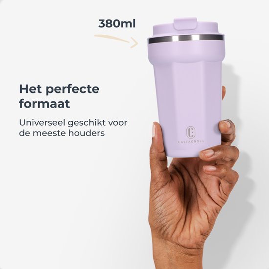 Castagnola Thermos Cup - Coffee Mug To Go - Travel Mug for Coffee and Tea - Tea Mug - 380 ML - Stainless Steel - Light Purple - Octagon