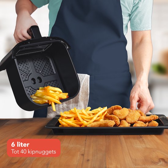 KitchenBrothers Airfryer XL - 6L - 1600W - Friteuse à air chaud - 50ºC à 200ºC - 10 programmes de cuisson - Noir
