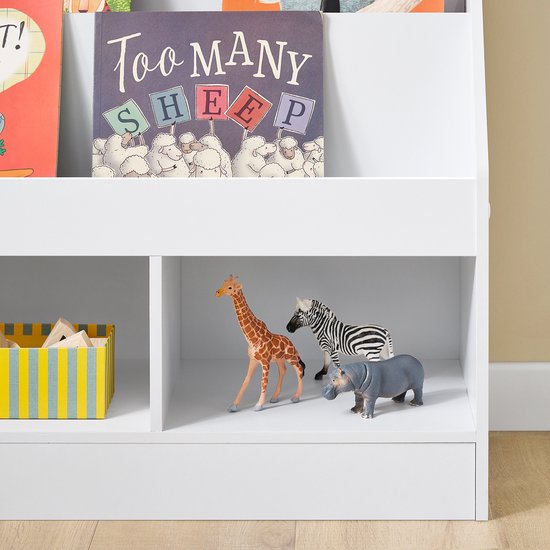 SoBuy Montessori KMB118-W Bibliothèque pour enfants, étagère pour enfants avec 3 compartiments de rangement et rangement pour jouets, chambre d'enfant, étagère pour livres et rangement pour jouets, blanc, 100 x 80 x 30 cm