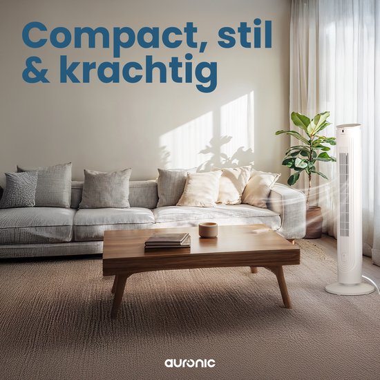 Auronic Tower Fan - Floor Fan - Air Cooler - Standing Fan - 105 CM - 5 Speeds - With Remote Control - Silent Fan - Fan - 45 dB - White