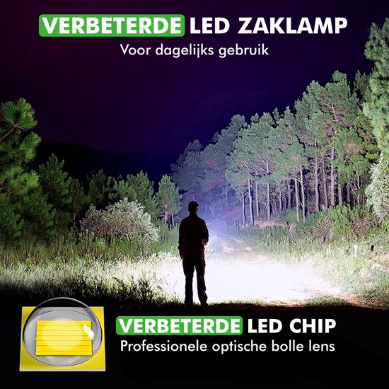 Travelhawk Flashlight - Lampe de poche Led - Lampe de poche militaire - Lampe de poche à batterie - 1000 Lumens - Panneau solaire - Étanche - Noir